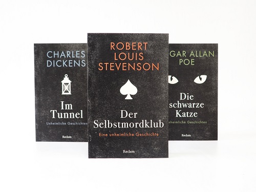 Unheimliche Geschichten: Im Tunnel von Charles Dickens, Die schwarze Katze von Edgar Allan Poe, Der Selbstmordclub von Robert Louis Stevenson